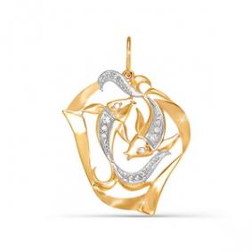 Золотая подвеска Знак зодиака Рыбы КЮЗ Del'ta с фианитом D030334 D030334 фото